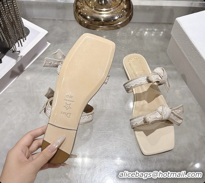Pretty Style Dior Jadior Flat Sandals with Straps Light Beige Embroidered Cotton and Lambskin Leather 6063005