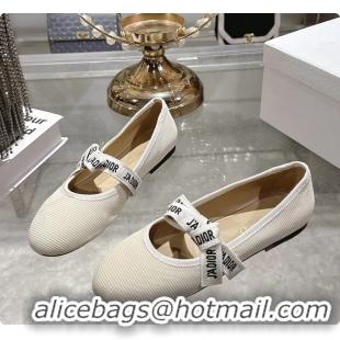 Good Quality Dior Miss Jadior Mary Janes Ballet Flat with Ribbon Latte Technical Fabric and Cotton 6063006