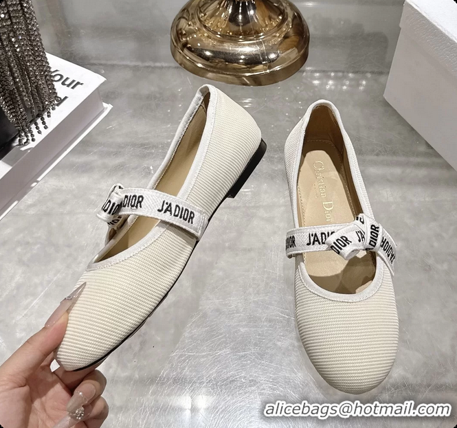Good Quality Dior Miss Jadior Mary Janes Ballet Flat with Ribbon Latte Technical Fabric and Cotton 6063006