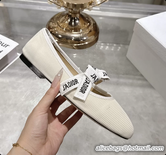 Good Quality Dior Miss Jadior Mary Janes Ballet Flat with Ribbon Latte Technical Fabric and Cotton 6063006