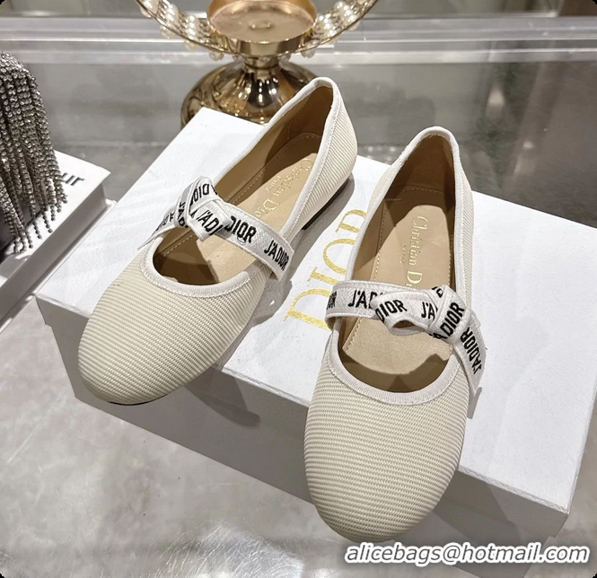 Good Quality Dior Miss Jadior Mary Janes Ballet Flat with Ribbon Latte Technical Fabric and Cotton 6063006