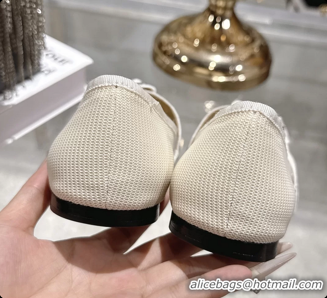 Good Quality Dior Miss Jadior Mary Janes Ballet Flat with Ribbon Latte Technical Fabric and Cotton 6063006