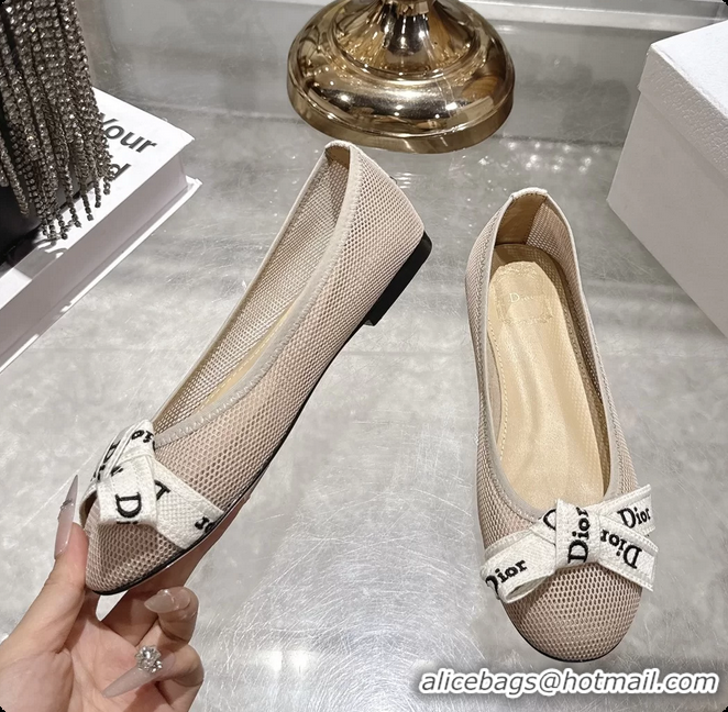 Shop Duplicate Dior Jadior Ballet Flat with Ribbon Gray Technical Fabric and Cotton 6063006