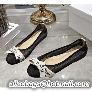 Best Product Dior Jadior Ballet Flat with Ribbon Black Technical Fabric and Cotton 6063006