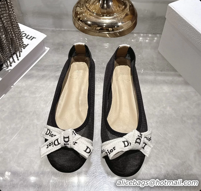 Best Product Dior Jadior Ballet Flat with Ribbon Black Technical Fabric and Cotton 6063006
