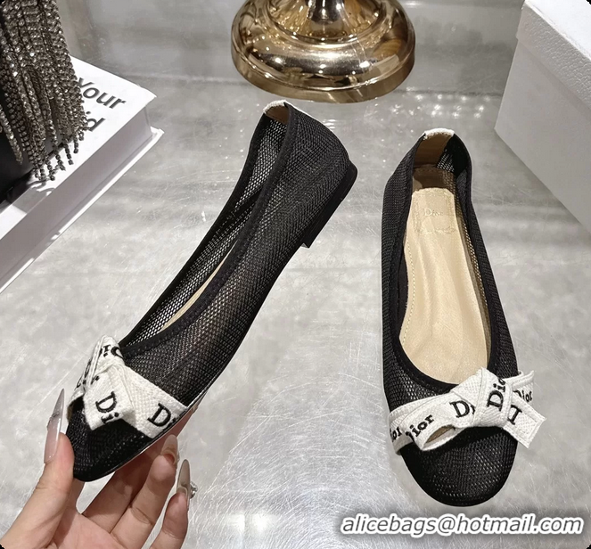 Best Product Dior Jadior Ballet Flat with Ribbon Black Technical Fabric and Cotton 6063006