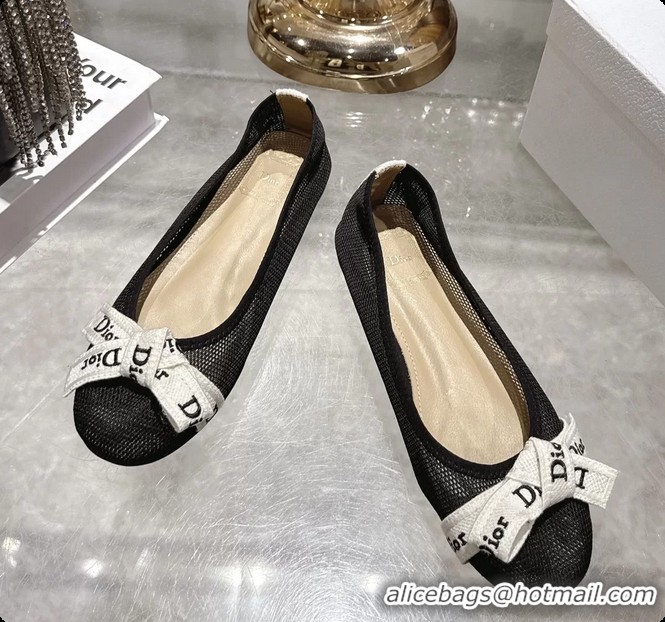 Best Product Dior Jadior Ballet Flat with Ribbon Black Technical Fabric and Cotton 6063006