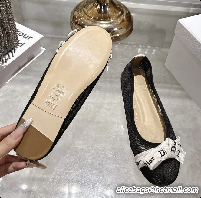 Best Product Dior Jadior Ballet Flat with Ribbon Black Technical Fabric and Cotton 6063006