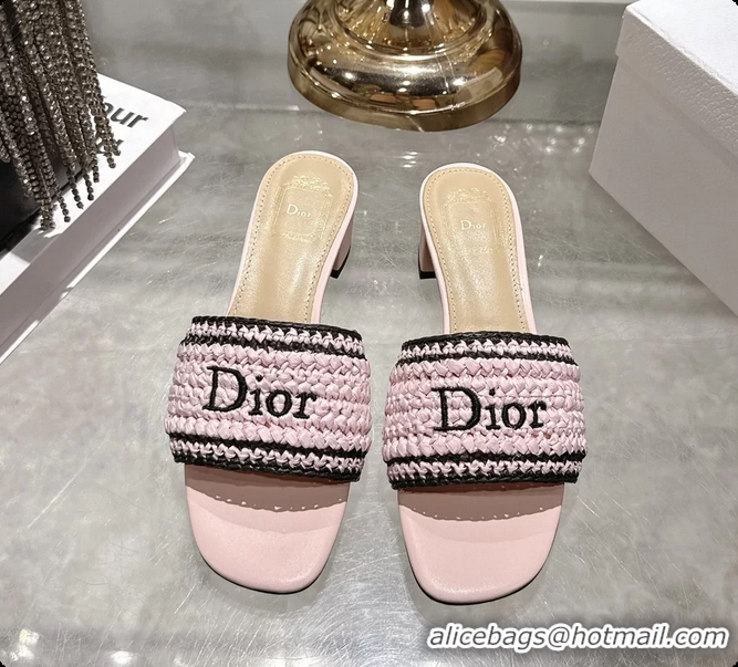 Top Design Dior Dioriviera Dior Woven Heeled Slides Sandals Pink Crocheted Raffia Effect Technical Fabric 45MM 6063007