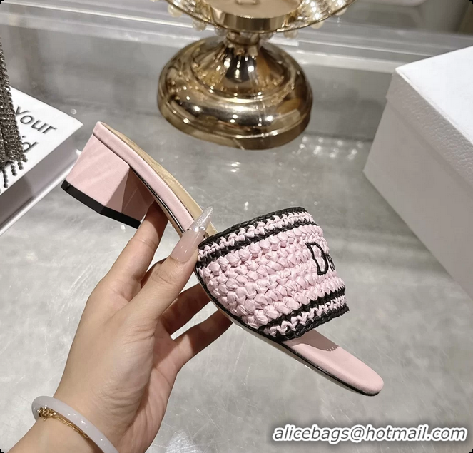 Top Design Dior Dioriviera Dior Woven Heeled Slides Sandals Pink Crocheted Raffia Effect Technical Fabric 45MM 6063007