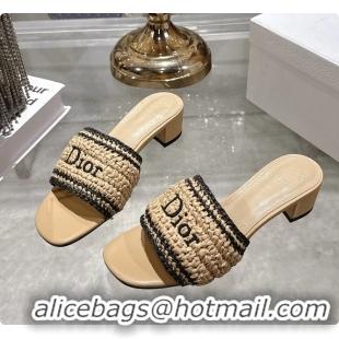 Top Grade Dior Dioriviera Dior Woven Heeled Slides Sandals Beige Crocheted Raffia Effect Technical Fabric 45MM 6063007