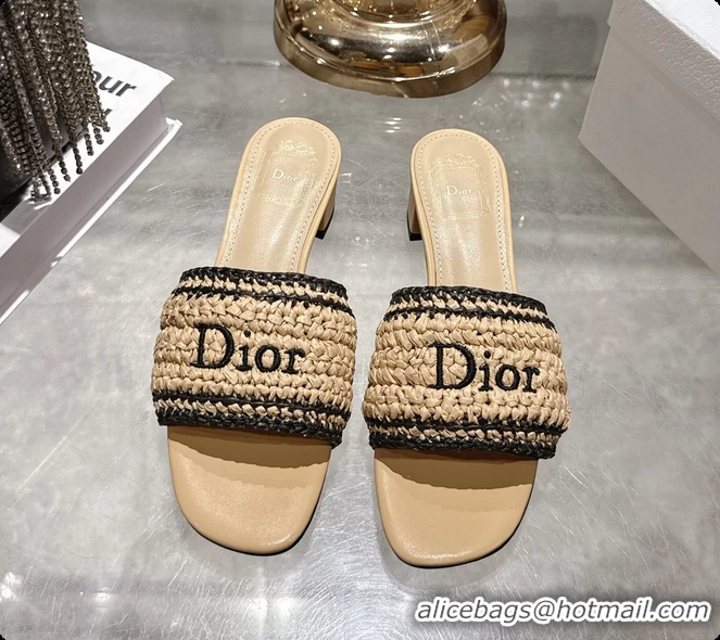 Top Grade Dior Dioriviera Dior Woven Heeled Slides Sandals Beige Crocheted Raffia Effect Technical Fabric 45MM 6063007