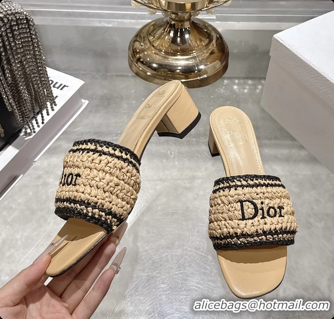 Top Grade Dior Dioriviera Dior Woven Heeled Slides Sandals Beige Crocheted Raffia Effect Technical Fabric 45MM 6063007