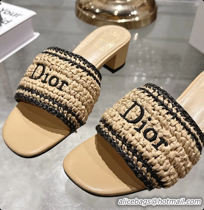 Top Grade Dior Dioriviera Dior Woven Heeled Slides Sandals Beige Crocheted Raffia Effect Technical Fabric 45MM 6063007