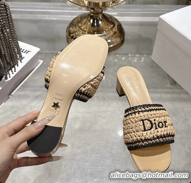 Top Grade Dior Dioriviera Dior Woven Heeled Slides Sandals Beige Crocheted Raffia Effect Technical Fabric 45MM 6063007