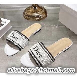 Good Looking Dior Dioriviera Dior Woven Flats Slides Sandals White Crocheted Raffia Effect Technical Fabric 6063008