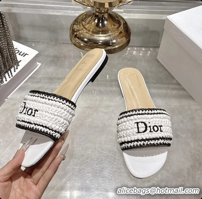Good Looking Dior Dioriviera Dior Woven Flats Slides Sandals White Crocheted Raffia Effect Technical Fabric 6063008