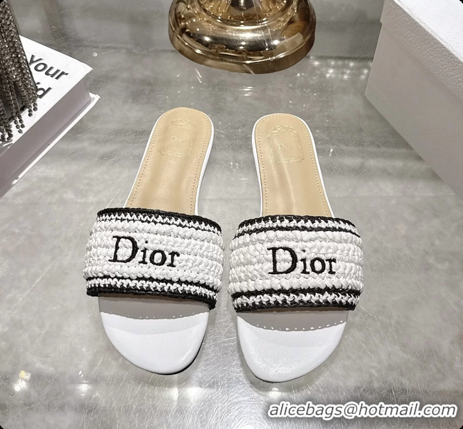 Good Looking Dior Dioriviera Dior Woven Flats Slides Sandals White Crocheted Raffia Effect Technical Fabric 6063008