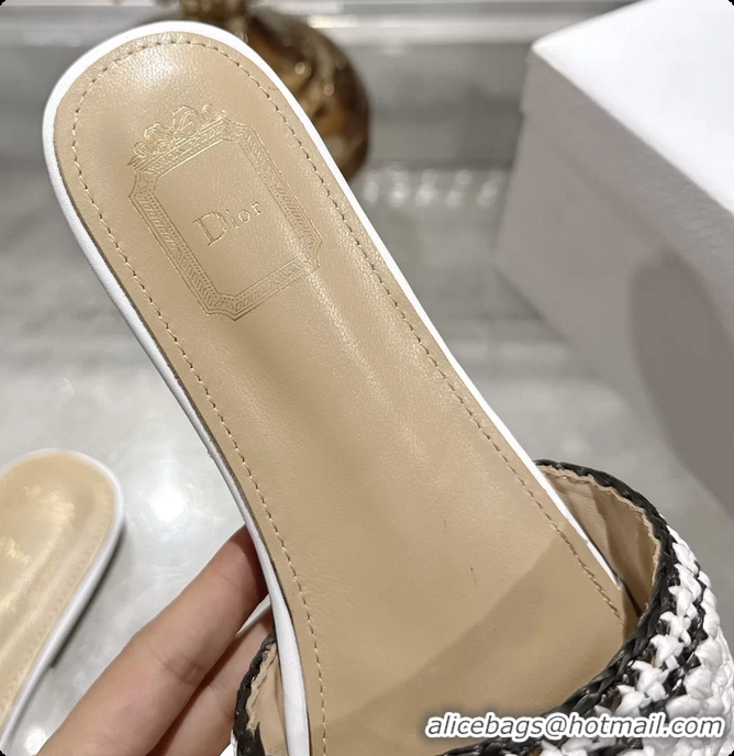 Good Looking Dior Dioriviera Dior Woven Flats Slides Sandals White Crocheted Raffia Effect Technical Fabric 6063008