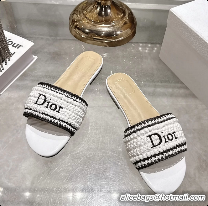 Good Looking Dior Dioriviera Dior Woven Flats Slides Sandals White Crocheted Raffia Effect Technical Fabric 6063008