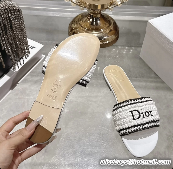 Good Looking Dior Dioriviera Dior Woven Flats Slides Sandals White Crocheted Raffia Effect Technical Fabric 6063008