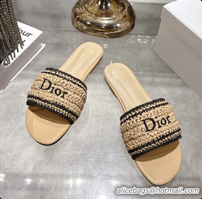 Unique Style Dior Dioriviera Dior Woven Flats Slides Sandals Beige Crocheted Raffia Effect Technical Fabric 6063008