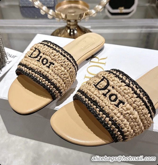 Unique Style Dior Dioriviera Dior Woven Flats Slides Sandals Beige Crocheted Raffia Effect Technical Fabric 6063008