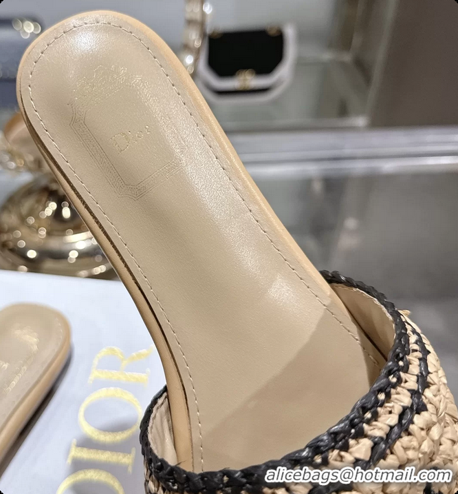 Unique Style Dior Dioriviera Dior Woven Flats Slides Sandals Beige Crocheted Raffia Effect Technical Fabric 6063008