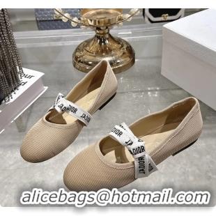 Low Cost Dior Miss Jadior Mary Janes Ballet Flat with Ribbon Light Gray Technical Fabric and Cotton 6063009