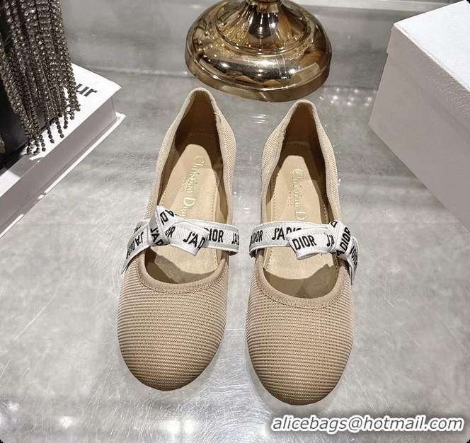 Low Cost Dior Miss Jadior Mary Janes Ballet Flat with Ribbon Light Gray Technical Fabric and Cotton 6063009