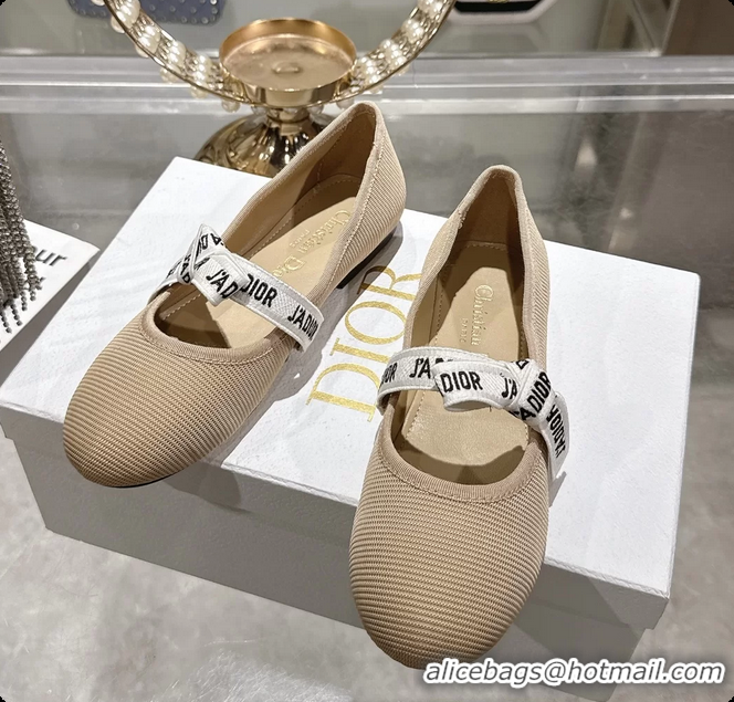 Low Cost Dior Miss Jadior Mary Janes Ballet Flat with Ribbon Light Gray Technical Fabric and Cotton 6063009