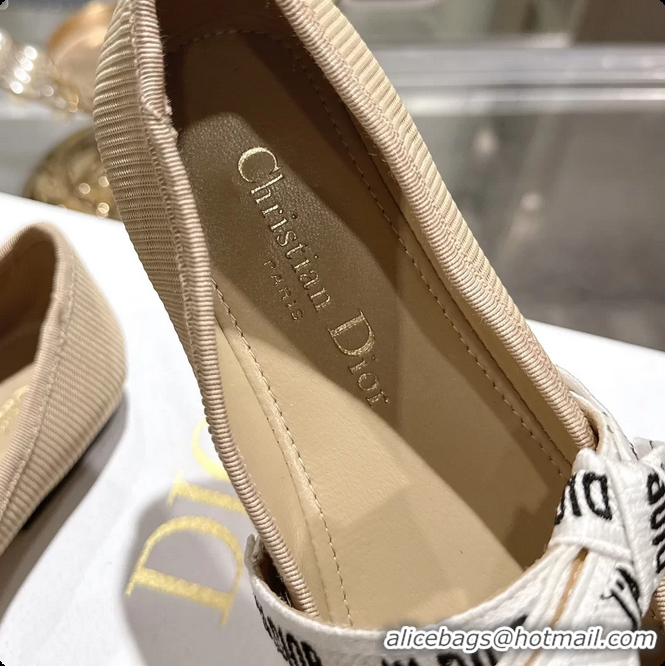 Low Cost Dior Miss Jadior Mary Janes Ballet Flat with Ribbon Light Gray Technical Fabric and Cotton 6063009