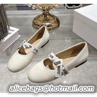 Low Price Dior Miss Jadior Mary Janes Ballet Flat with Ribbon Latte Calfskin Leather 6063009