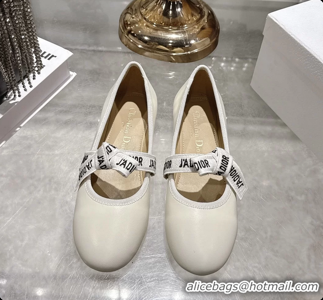 Low Price Dior Miss Jadior Mary Janes Ballet Flat with Ribbon Latte Calfskin Leather 6063009