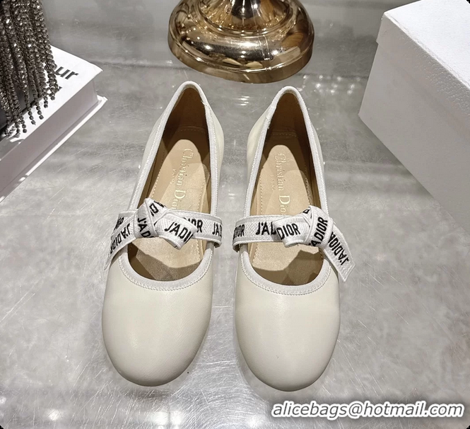 Low Price Dior Miss Jadior Mary Janes Ballet Flat with Ribbon Latte Calfskin Leather 6063009