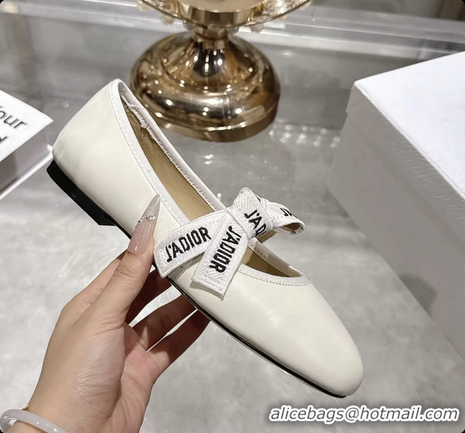 Low Price Dior Miss Jadior Mary Janes Ballet Flat with Ribbon Latte Calfskin Leather 6063009