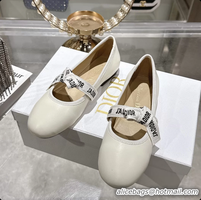 Low Price Dior Miss Jadior Mary Janes Ballet Flat with Ribbon Latte Calfskin Leather 6063009