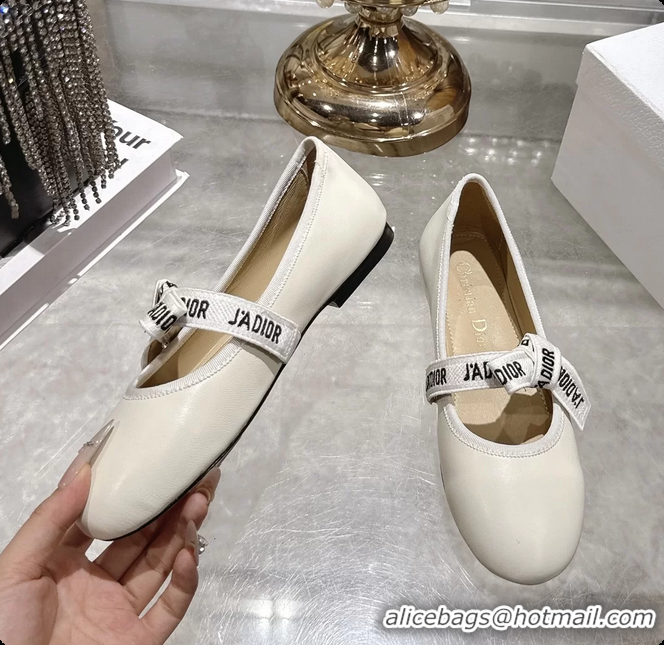 Low Price Dior Miss Jadior Mary Janes Ballet Flat with Ribbon Latte Calfskin Leather 6063009