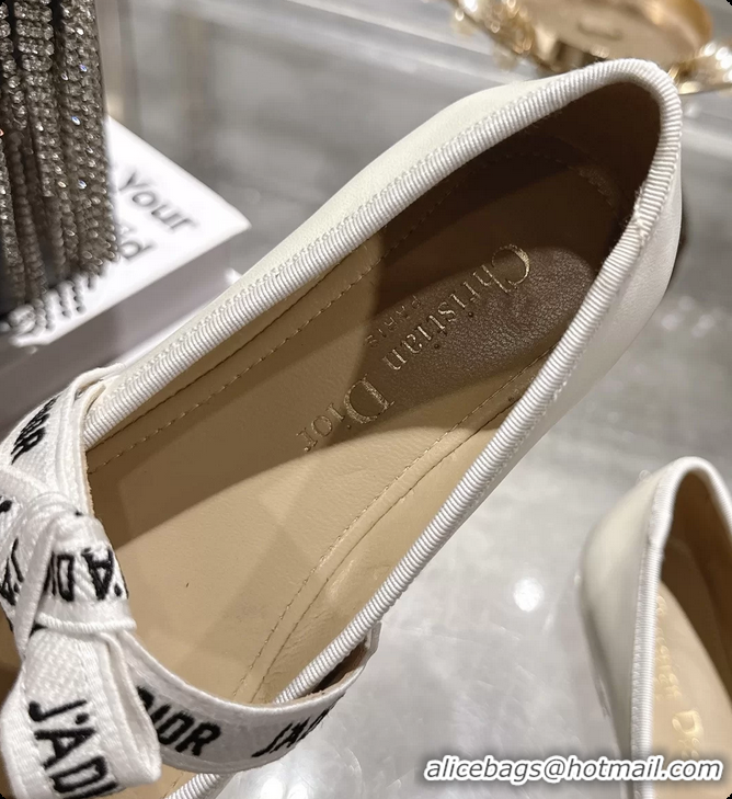 Low Price Dior Miss Jadior Mary Janes Ballet Flat with Ribbon Latte Calfskin Leather 6063009