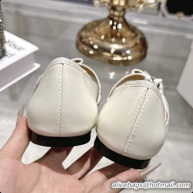 Low Price Dior Miss Jadior Mary Janes Ballet Flat with Ribbon Latte Calfskin Leather 6063009