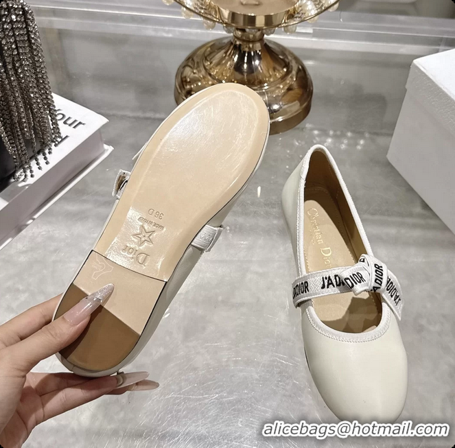 Low Price Dior Miss Jadior Mary Janes Ballet Flat with Ribbon Latte Calfskin Leather 6063009