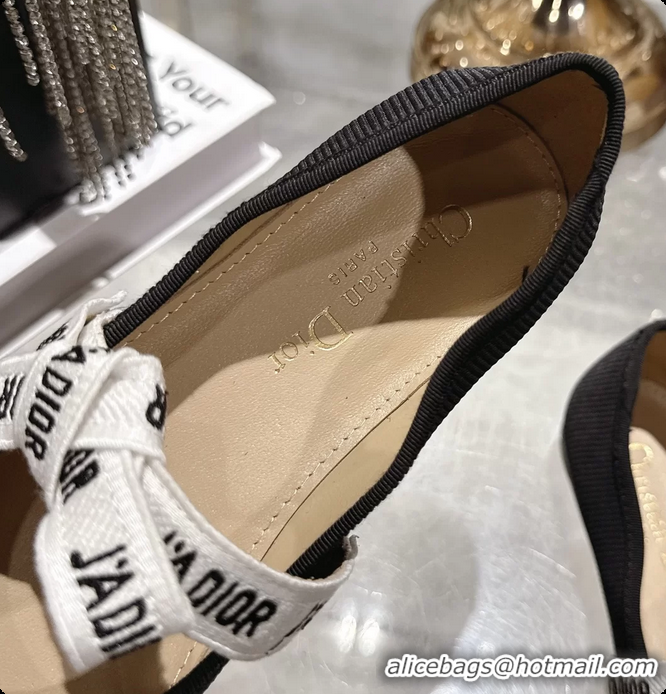 Popular Style Dior Miss Jadior Mary Janes Ballet Flat with Ribbon Black Technical Fabric and Cotton 6063009