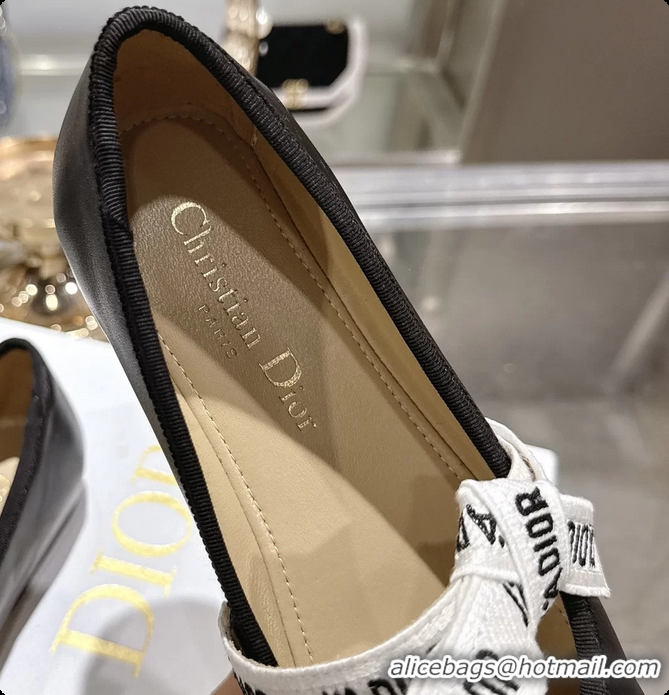 Good Product Dior Miss Jadior Mary Janes Ballet Flat with Ribbon Black Calfskin Leather 6063009