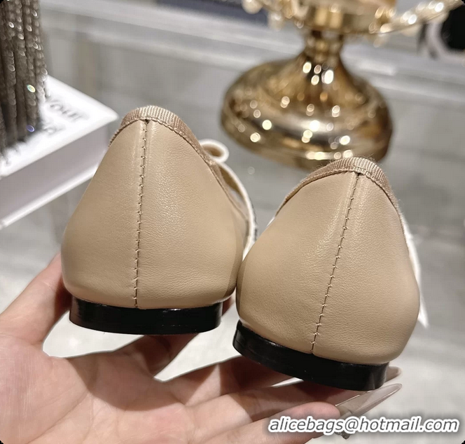 Most Popular Dior Miss Jadior Mary Janes Ballet Flat with Ribbon Beige Calfskin Leather 6063009