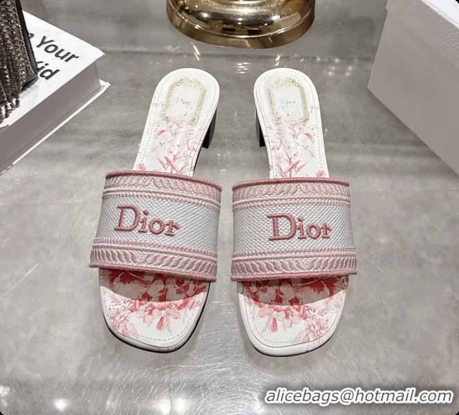 Cheap Price Dior Dioriviera Dway Heeled Slides Sandals Pink and White Embroidered Cotton and Toile de Jouy Floral Garden