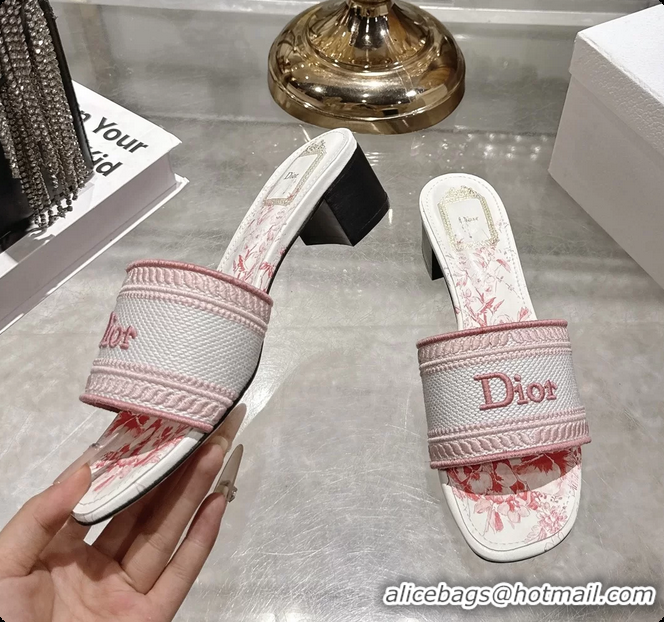Cheap Price Dior Dioriviera Dway Heeled Slides Sandals Pink and White Embroidered Cotton and Toile de Jouy Floral Garden