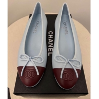 Best Product Chanel CC Logo Bowknot Light Blue Calf Leather Ballet Flats 6051808
