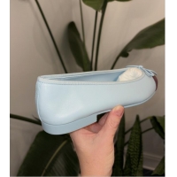 Best Product Chanel CC Logo Bowknot Light Blue Calf Leather Ballet Flats 6051808