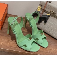 Buy Discount Hermes Holy High Heeled Sandals Light Green Calf Leather 105MM 6060101