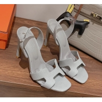 Crafted Hermes Holy High Heeled Sandals Light Gray Calf Leather 105MM 6060101